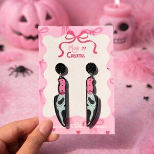 Halloween Knife Earrings Spooky Pink Horror Dangle Earrings Statement Spooky Jew